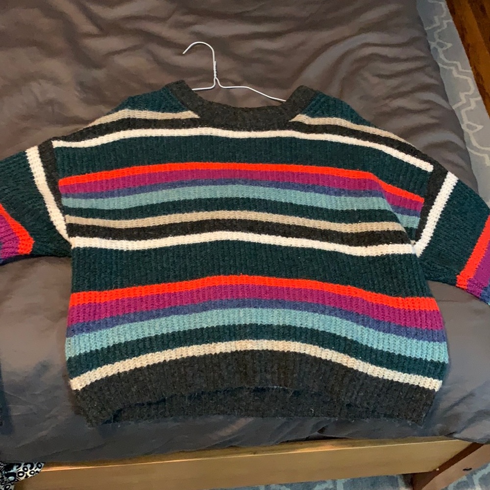 dark green, black, white, red cropped sweater from American Eagle